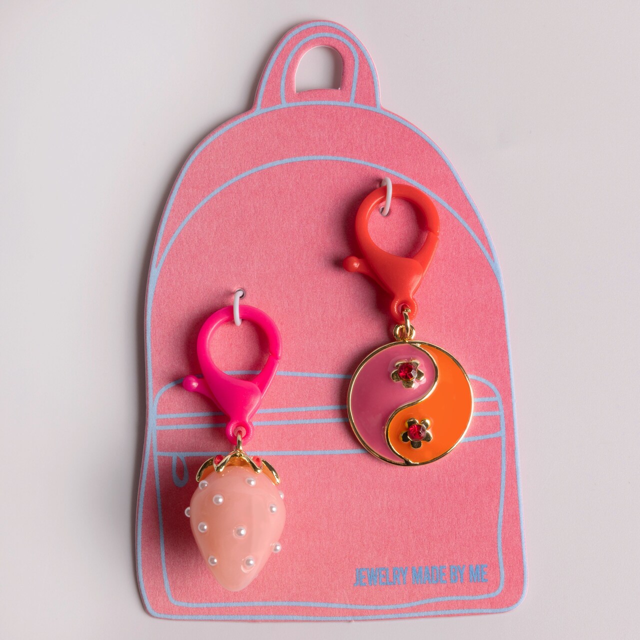 JMBM Kids Pink Pearl Strawberry and Enamel Yin Yang Bag Clip Duo